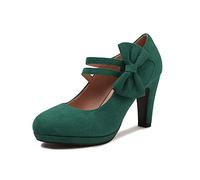 elerhythm Zapatos Mary Jane de mujer con lazos estilo retro, punta redonda cerrada, estilo pumps, de ante, elegante corbata estilo vintage Gatsby, verde, 39 EU
