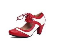 elerhythm Zapatos Mary Jane para mujer con cordones, punta redonda cerrada, vintage, tacones Gatsby de los años 50, de tacón alto de los años 20, victorianos de los años 40, retro, rojo, 37 EU
