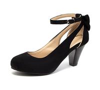 elerhythm Zapatos Mary Jane para mujer con lazo, punta cerrada, estilo vintage, tacón, estilo Gatsby, victoriano, años 1920, de ante sintética, Negro , 41 EU