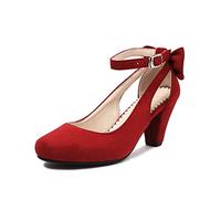 elerhythm Zapatos Mary Jane para mujer con lazo, punta cerrada, vintage, estilo Gatsby victoriano de los años 1920, de ante sintética, rojo, 39 EU