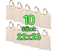 ELES VIDA 10 pieza 22 x 26 cm Funda de algodón natural unbedruckt Corto Asa - Plástico Funda, Hipster, Vegan textil Bolsa con Certificación ÖKOTEX lana Pack Monótono para pintar y Imprimir