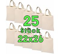 ELES VIDA 25 pieza 22 x 26 cm Funda de algodón natural unbedruckt Corto Asa - Plástico Funda, Hipster, Vegan textil Bolsa con Certificación ÖKOTEX lana Imprimir 140 g/m² Premium