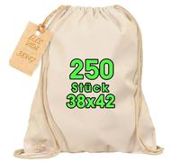 ELES VIDA Bolsa de algodón, 250 unidades - 38x42 cm, de deporte, bolsa de tela, de yute, con certificado Oeko-Tex®, bolsa de la compra, gimnasio, saco para pintar