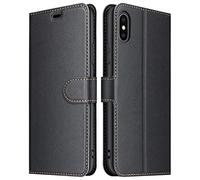 ELESNOW Funda para iPhone X/XS, Cuero Premium Flip Folio Carcasa Case para Apple iPhone X/XS (Negro)