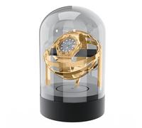 Elestoria Orbit Watch Winder - Enrollador automático de reloj individual con cubierta de cristal | Motor silencioso, rotación giroscopio, caja mecánica de lujo para relojes, Dorado
