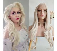 ELESTY 13 x 3.5 pelucas sintéticas de encaje frontal, largas, onduladas, rubias, sin pegamento, raya lateral, resistente al calor, pelo de fibra para uso diario, Elsa, cosplay, pelucas Drag Queen