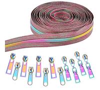 Elesunory Cremallera de The Yard 5 yardas de colores dientes de nailon con cremallera larga y deslizador arco iris con 12 piezas (# 3 # 5 # 8) cremallera resistente para costura a medida manualidades (color arcoiris)