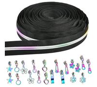 Elesunory The Yard - Cinta de cremallera arcoíris #5 de 10 yardas, cremallera de nailon con dientes de arco iris con 20 tiradores deslizantes de metal coloridos (10 estilos) para costura, manualidades