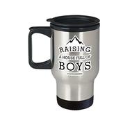 Eletina Taza de viaje Raising A House Full of Boys, para nueva mamá, abuela, mamá, mamá, accesorios para madre, hijo, mercancía, MERC, divertida taza de café para mamá, regalo de 14 onzas