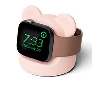 ELETIUO Soporte de carga de silicona para Apple Watch Series 8/Ultra/SE2/7/6/SE/5/4/3/2/1 (49/45/44/42/41/40/38 mm), base de carga Bear iWatch, soporta modo de mesita de noche, color rosa