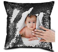 Eletizy Funda de Almohada Reversible con Foto Personalizada, diseño mágico, con Lentejuelas, impresión a una Cara, con Foto de Mascota, Pareja y Familia, 40 x 40 cm (Negro)