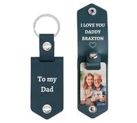 Eletizy Llavero de cuero con foto y texto personalizado para hombres y mujeres, llaveros con imagen personalizada, regalos conmemorativos para familiares y amantes (Azul oscuro)