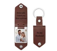 Eletizy Llavero de cuero con foto y texto personalizado para hombres y mujeres, llaveros con imagen personalizada, regalos conmemorativos para familiares y amantes (Marrón)