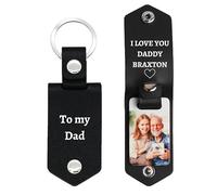 Eletizy Llavero de cuero con foto y texto personalizado para hombres y mujeres, llaveros con imagen personalizada, regalos conmemorativos para familiares y amantes (Negro)
