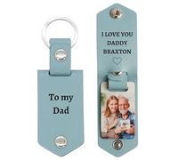 Eletizy Llavero de cuero con foto y texto personalizado para hombres y mujeres, llaveros con imagen personalizada, regalos conmemorativos para familiares y amantes (Azul claro)