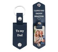 Eletizy Llavero de cuero con foto y texto personalizado para hombres y mujeres, llaveros con imagen personalizada, regalos conmemorativos para familiares y amantes (Azul marino)