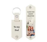 Eletizy Llavero de cuero con foto y texto personalizado para hombres y mujeres, llaveros con imagen personalizada, regalos conmemorativos para familiares y amantes (Blanco)