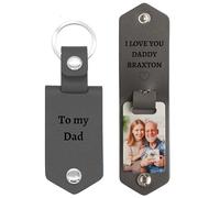 Eletizy Llavero de cuero con foto y texto personalizado para hombres y mujeres, llaveros con imagen personalizada, regalos conmemorativos para familiares y amantes (Gris)