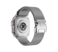 ELETTRONEO BM2 Correa Milanese para Apple Watch Ultra 3 2 49mm, serie 11 10 46mm, 9 8 7 45mm 41mm, SE 6 5 4 44mm 40mm, 3 2 1 42mm 38mm Correas, Bracelet Strap, Titanio Plata