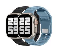 ELETTRONEO UC2 Correa Deportiva para Apple Watch Ultra 2 49mm, Series 10 46mm, 9 8 7 45mm 41mm, SE 6 5 4 44mm 40mm, 3 2 1 42mm 38mm Pulsera Strap, Negro/Azul Megalodón, 2 piezas