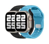 ELETTRONEO UC2 Correa Deportiva para Apple Watch Ultra 2 49mm, Series 10 46mm, 9 8 7 45mm 41mm, SE 6 5 4 44mm 40mm, 3 2 1 42mm 38mm Pulsera Strap, Negro/Mares de cristal azul, 2 piezas