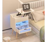 Eleva tu espacio: mesita de noche LED de 20 colores con estación de carga superior y cajón, diseño reversible, altura ajustable (45 x 39 x 70 87 cm)