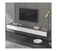 Eleva tu espacio: moderna unidad de TV flotante montada en la pared con 2 cajones, elegante armario de TV pequeño para apartamentos, estante flotante para almacenamiento debajo de la TV (blanco y gris