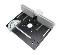 Elevador de enrutador y placa de enrutador de aluminio con valla deslizante y calibre de inglete for máquina cortadora de enrutador de madera, bancos de trabajo(Black Plate Set)