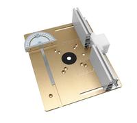 Elevador de enrutador y placa de enrutador de aluminio con valla deslizante y calibre de inglete for máquina cortadora de enrutador de madera, bancos de trabajo(Yellow Plate Set)