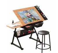 Elevador eléctrico de cizallamiento Mesa elevadora eléctrica de Tijera, Juego de Taburete y Dibujo para Artistas, Escritorio versátil para Manualidades, Altura y ángulo Ajustables, con Cajon