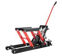 Elevador hidráulico de motocicleta de 680 kg, capacidad de carga para motocicleta, altura de elevación de 4,53 - 14,37 pulgadas, con 3 pasadores de seguridad y ruedas, plataforma elevadora para garaje