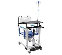Elevador hidráulico de pacientes de 120 kg con silla de inodoro, mesa de | Silla de transferencia hidráulica con ajuste de altura 35 - 65 cm, con soporte para infusión, 4 ruedas de freno