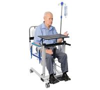 Elevador hidráulico para pacientes, silla de inodoro para personas mayores con ruedas, carga máxima de 120 kg, asiento regulable en altura (con soporte para infusión y cama)