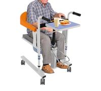 Elevador hidráulico para pacientes, silla de ruedas, 100 kg, altura ajustable, 42 - 60 cm, respaldo plegable 180°, ruedas de freno TPE, producto médico clase 1 para cuidados de enfermería en el hogar