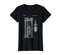 Elevador Patente Vintage Ingeniería Blueprint Mecánico Humor Camiseta gráfica económica, Mujer, Negro, XS