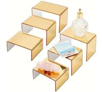 Elevadores de exhibición acrílicos, 4 de espejo dorados, plataformas apilables para alimentos, soportes de transparentes, duraderos y ligeros, exhibición de joyas para postres, caramelos