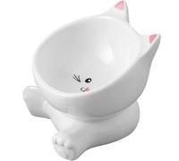 Elevated Cat Bowl - 6" Ceramic Raised Feeder Non Slip Pet Dish | Non Spill Food Water Bowl for Puppy Apartment Indoor Travel C