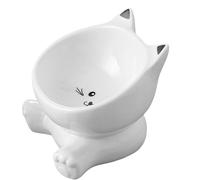 Elevated Cat Bowl - 6" Ceramic Raised Feeder Non Slip Pet Dish | Non Spill Food Water Bowl for Puppy Apartment Indoor Travel C