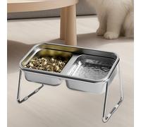 Elevated Cat Bowl - Double Raised Stainless Steel Cat Food & Water Bowl | 15° Inclined Pet Feeder for Small, Medium, Large Cats with Anti-Slip Base, Comfortable Eating, Healthy Digestion