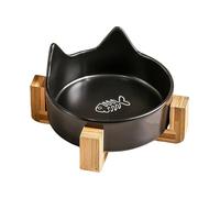 Elevated Cat Bowl - Lightweight Kitten Bowls, 6.3x12.5cm Pet Bowl with Wooden Stand, Wood & Ceramic Feeder Accessory, Pet Supplies Feeding Bowls, Mealtime Cat Accessory for Feeding