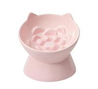 Elevated Cat Bowls - Ceramic Raised Feeding Dish 15x15x13cm Slow Eating Design Food Water Container Pink Green Beige for Kitchen Dining Area Apartment Patio