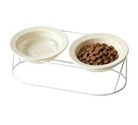 Elevated Cat Dog Bowls - Double Feeder Set, Large Diameter Tray | Neck Protection Anti Tip Water Plate for Fatigue Relief Indoor Outdoor Travel Home