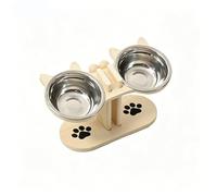 Elevated Cat Dog Bowls with Wooden Stand, Tilted Raised Pet Food Water Feeder for Cats Puppies(Beige)
