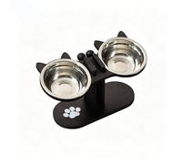 Elevated Cat Dog Bowls with Wooden Stand, Tilted Raised Pet Food Water Feeder for Cats Puppies(Black)