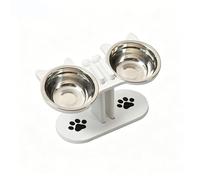 Elevated Cat Dog Bowls with Wooden Stand, Tilted Raised Pet Food Water Feeder for Cats Puppies(White)