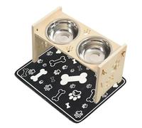 Elevated Dog Bowls - Adjustable Feeding Station for Indoor Pets | Wooden Stand with Splash Guard Dishes, Water Splash Barrier, Raised Food Water Bowl Set for Home Kitchen Travel Feeding