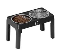 Elevated Dog Bowls, Raised Pet Bowls, Adjustable Dog Feeder, 5 Height Settings, Anti-Slip Stainless Steel Bowl, Home Feeding Station, 16.93x9.65x9.45 Inches, Black Gray, 1 Set