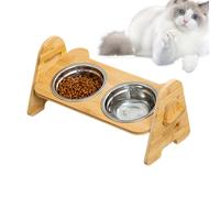 Elevated Dog Bowls, Wooden Feeder Stand, Adjustable Height, Non-Slip Base, Double Bowl Set for Small Medium Large Pets, Home Feeding Station, 800g 39x17x18cm Wooden