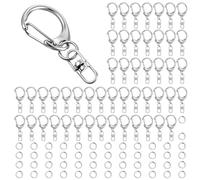 ElevateTech 50 cierres de pinza de langosta con llavero, ganchos giratorios plateados para manualidades, llaveros, clips de cordón de joyería, ganchos giratorios