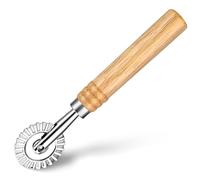 ElevateTech Cortador de raviolis, mango largo de madera, cortador de masa de pasta, borde estriado, portátil, molde de galletas adecuado para cocina y hogar (plateado, 6.3 pulgadas)